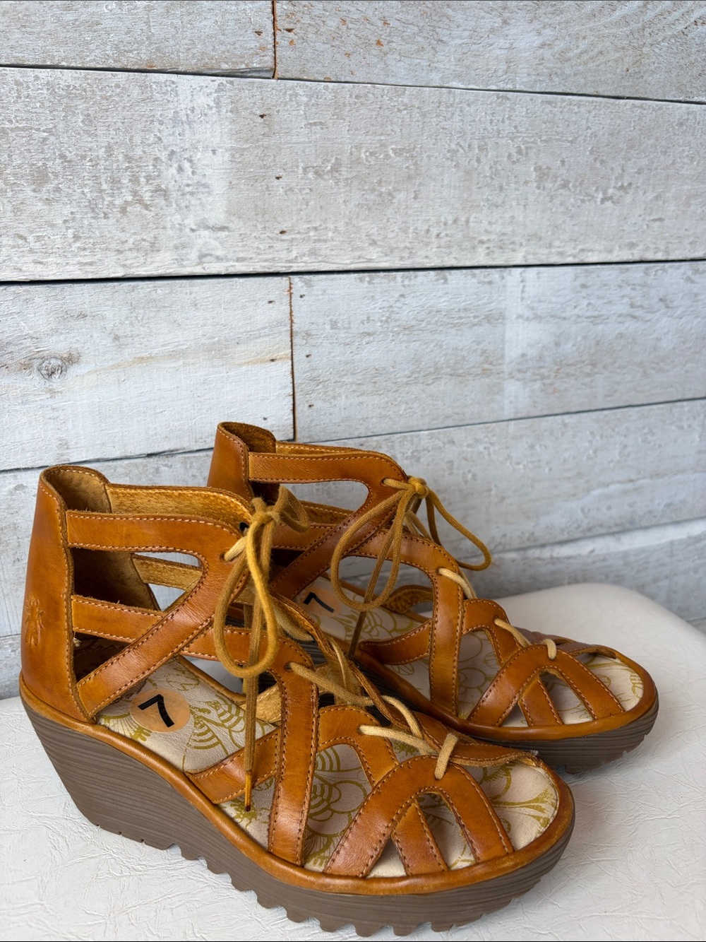 Fly London genuine leather wedge strappy sandals